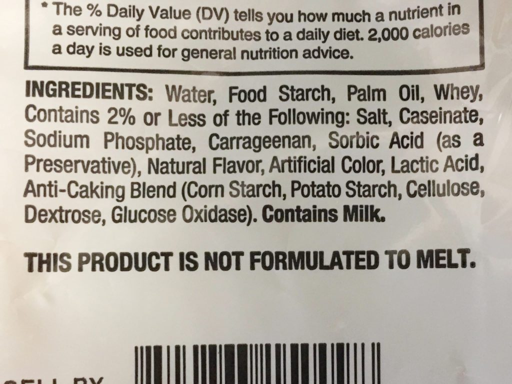 list of ingredients in shredded cheese
