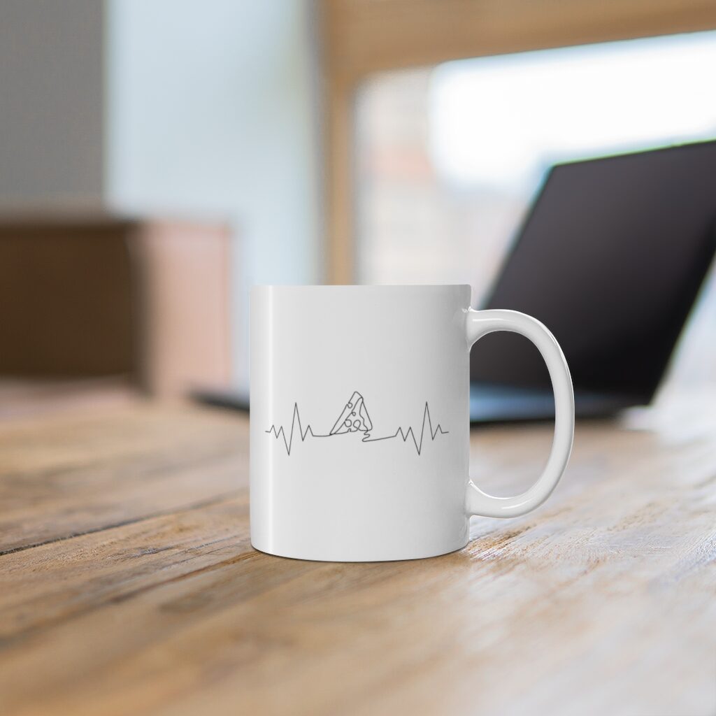 Cheese Heartbeat Line Art Coffee Mug Lifestyle Laptop