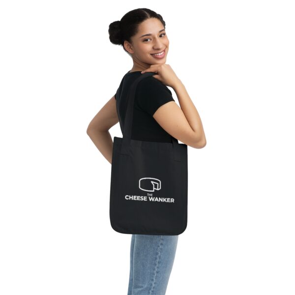 The Cheese Wanker Original Grocery Bag Female Model Shoulder - Black