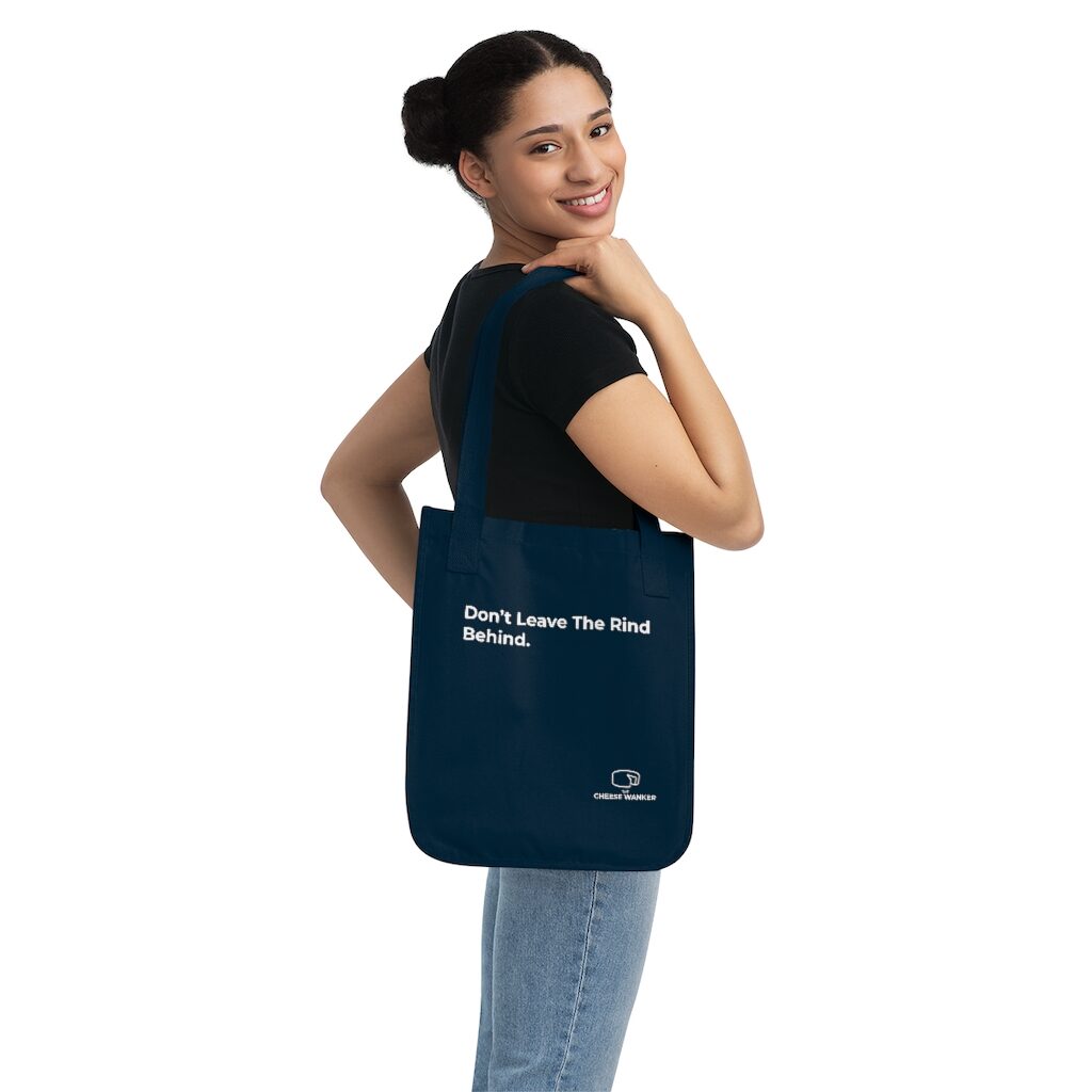 Don't Leave the Rind Behind Grocery Bag Female Model Shoulder - Navy