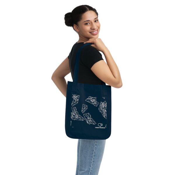 Cheese Line Art Grocery Bag Female Model Shoulder - Navy