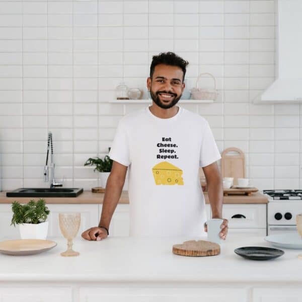 Eat Cheese Sleep Repeat Fatboy Slim Unisex Top Lifestyle Male Indian Model Kitchen - White Top