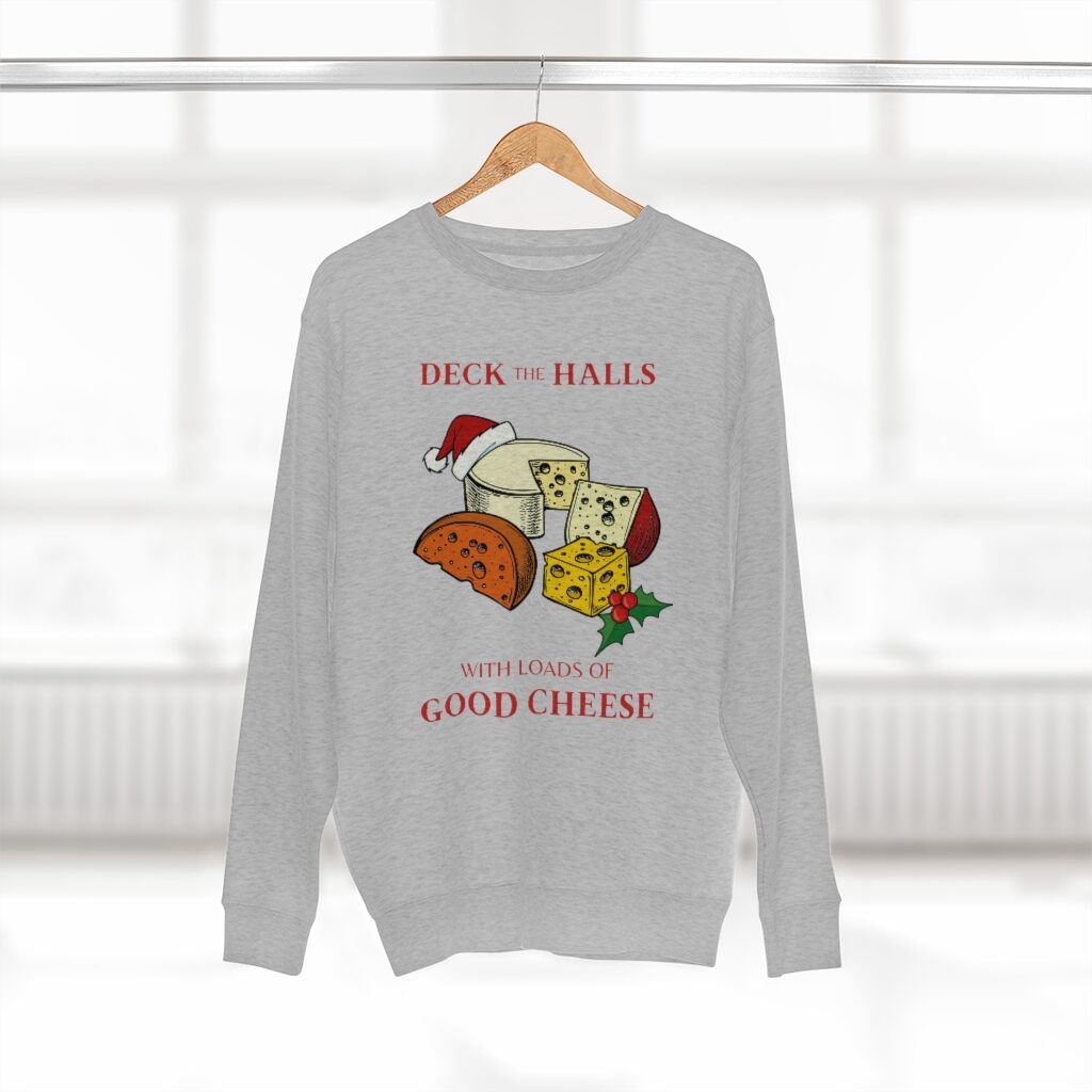 Deck The Halls With Loads Of Good Cheese Christmas Sweater Hanger - Heather Grey