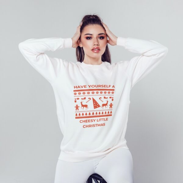 Have Yourself A Cheesy Little Christmas Ugly Sweater Lifestyle Female Asian Model - White Sweater