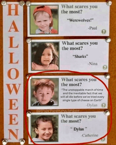 Halloween cheese meme scary kid
