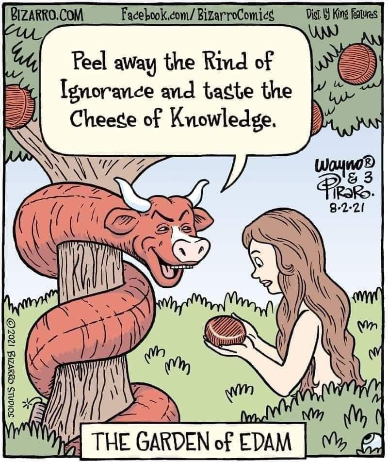 Snake with cow's head tempting Eve with cheese 21 Best Cheese Memes On The Internet