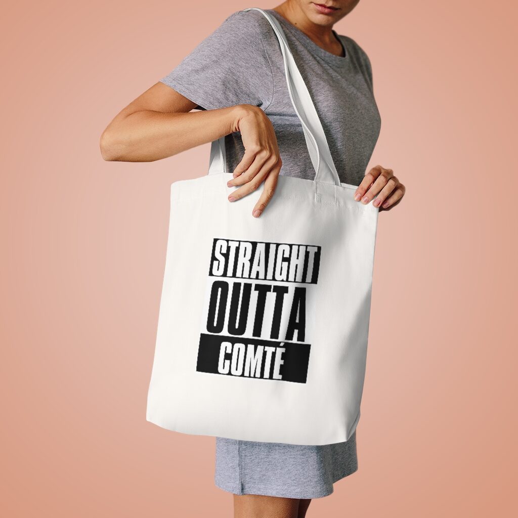 Straight Outta Comté Market Bag Lifestyle Female Model Shoulder - White