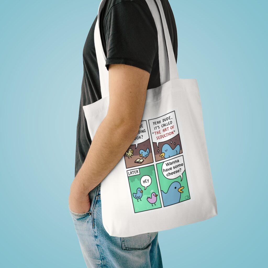Wanna Have Some Cheese Market Bag Lifestyle Male Model Shoulder - White