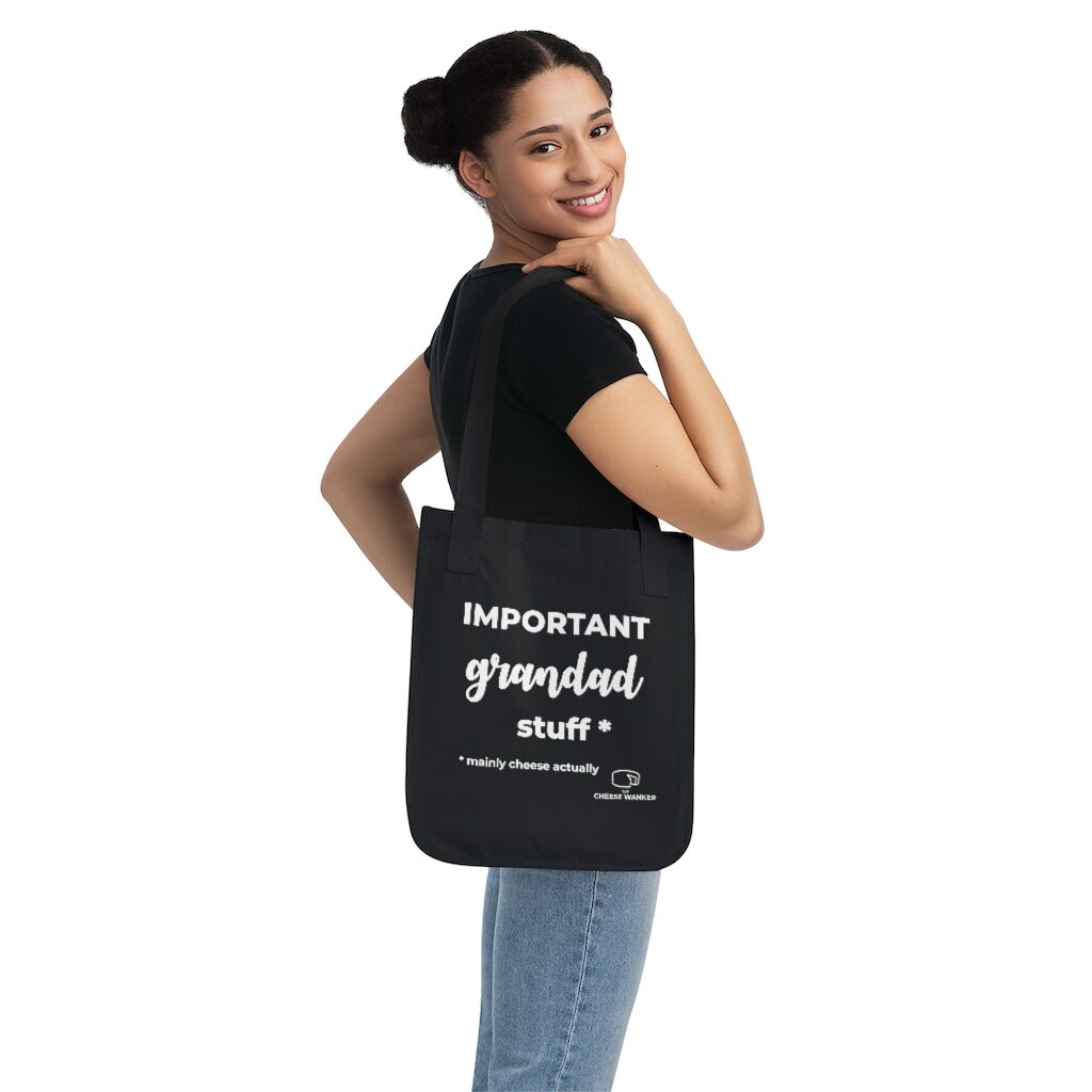 Important Grandad Stuff Grocery Bag Female Model Shoulder - Black