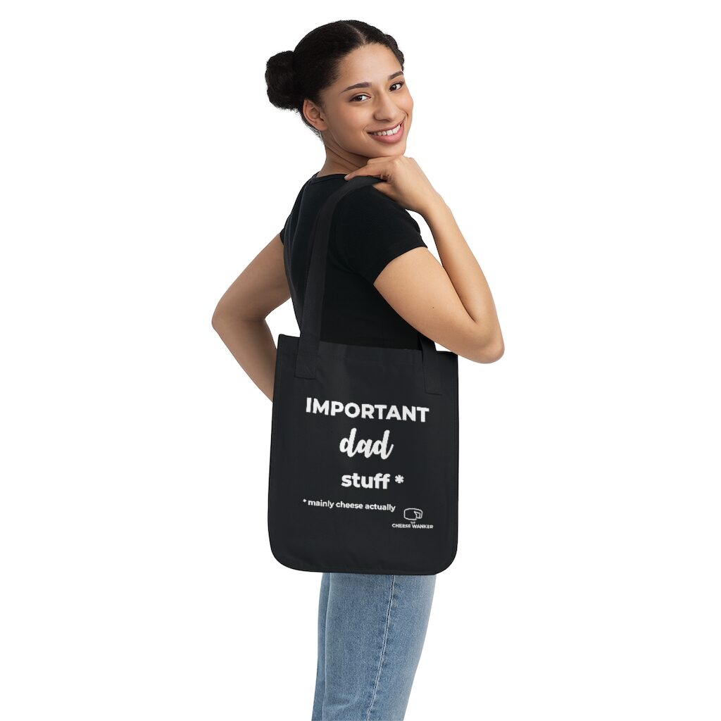 Important Dad Stuff Grocery Bag Female Model Shoulder - Black