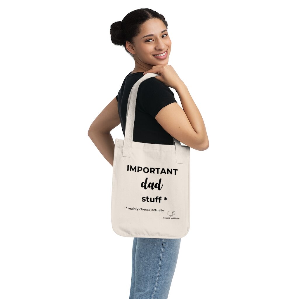 Important Dad Stuff Grocery Bag Female Model Shoulder - Natural