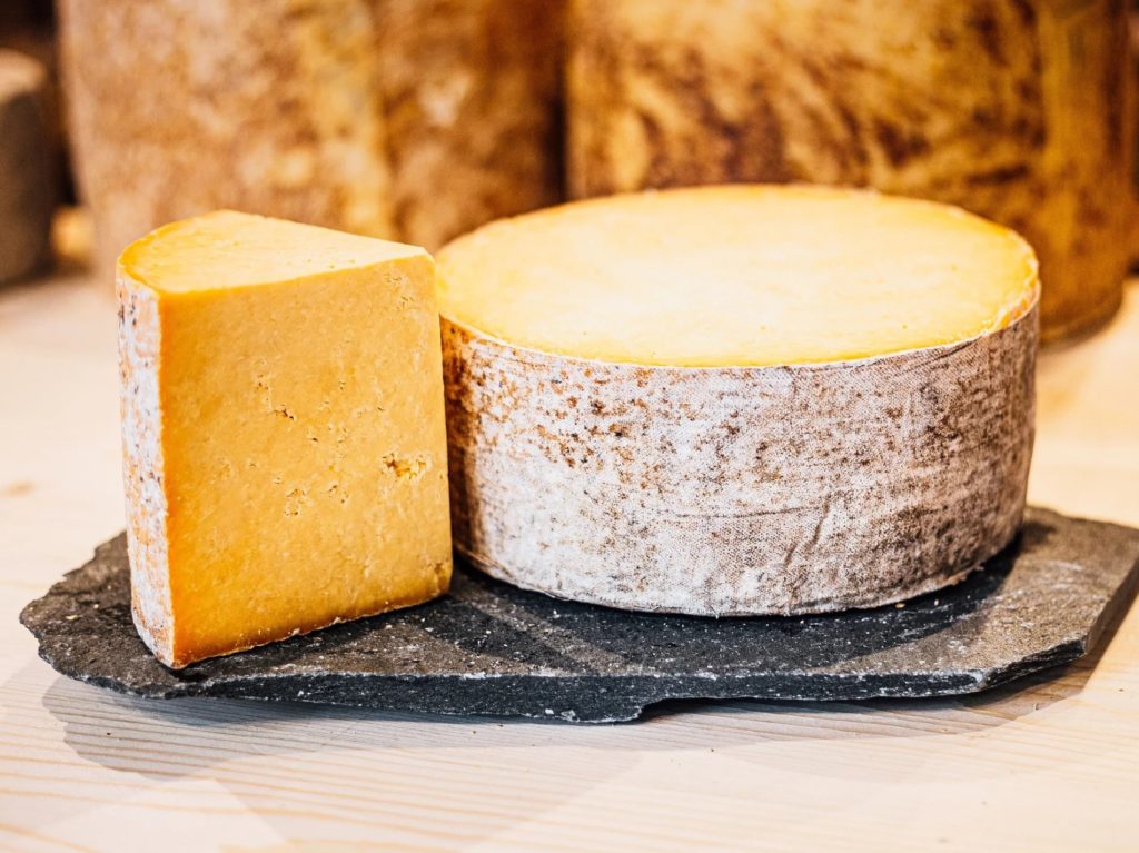 Cut truckle of Appleby's Cheshire hard raw milk British cheese