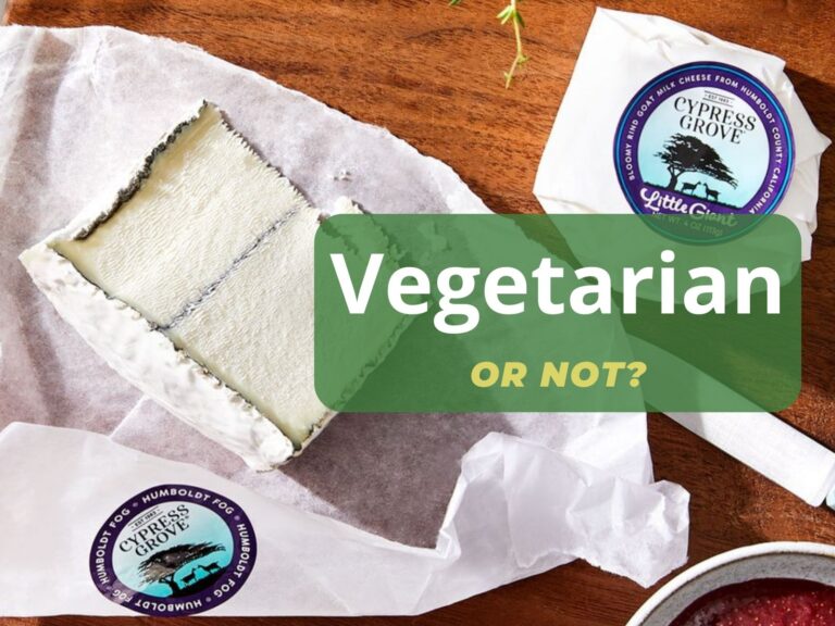Wedge of GMO rennet cheese with stamp asking Vegetarian or Not