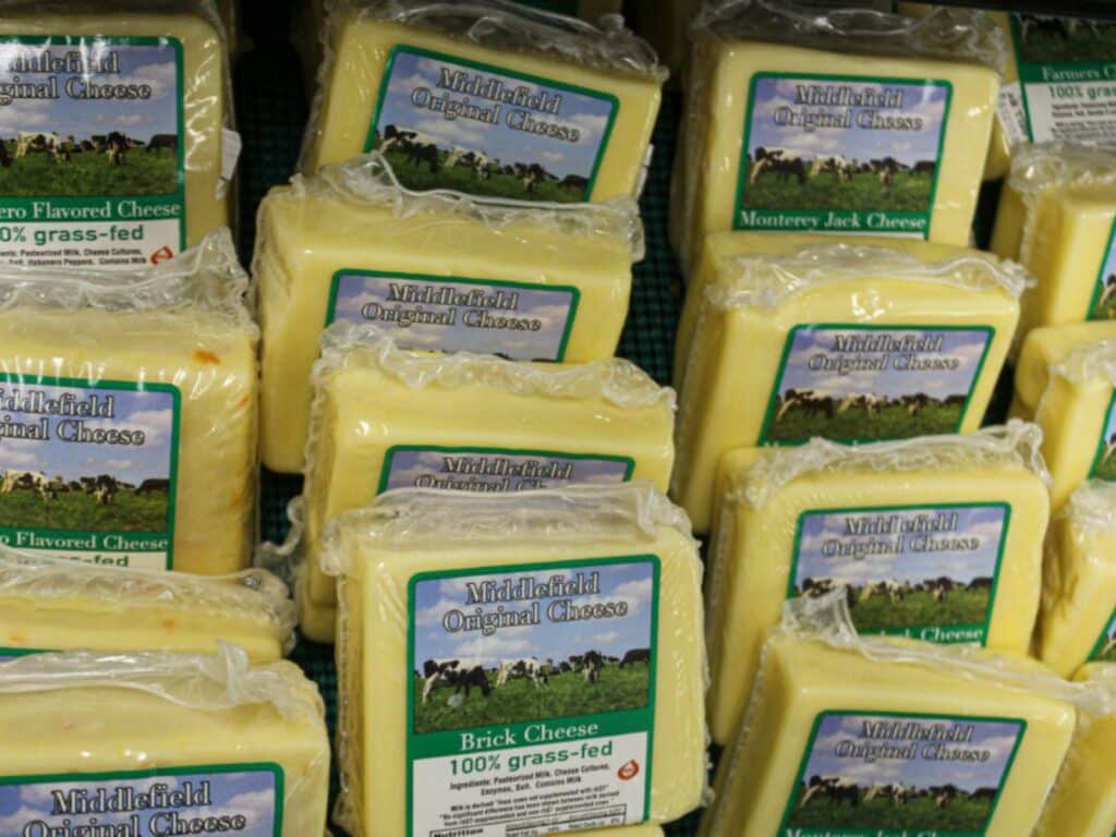 Middlefield Brick Cheese in a cheese display