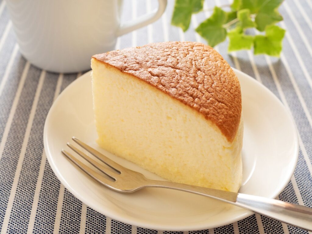 Wobbly Japanese Cheesecake on a white plate