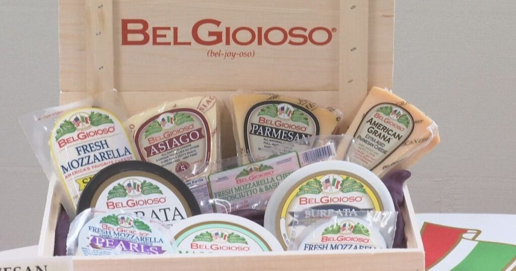 Range of Belgioioso Cheeses in a wooden box